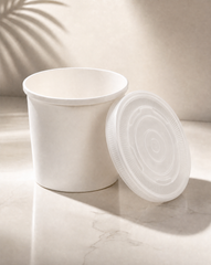 12oz White Paper Soup & PP Lid Pot _ Cup _ Ice Cream _ Rice _ Salad _ Noodle - Case: 1000