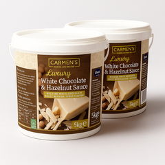 10kg Carmen’s Luxury White Chocolate & Hazelnut Topping Sauce (Kinder Bueno) 10kg for professional use