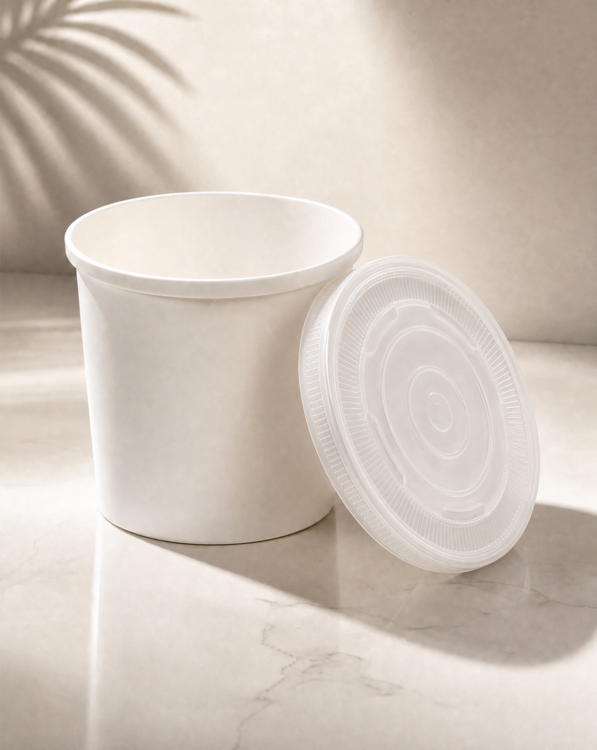 12oz White Paper Soup & PP Lid Pot _ Cup _ Ice Cream _ Rice _ Salad _ Noodle - Case: 1000