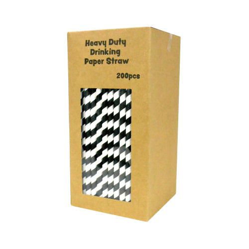 Heavy Duty 8(Ø)mm Paper Drinking Straws, 230mm / BLACK