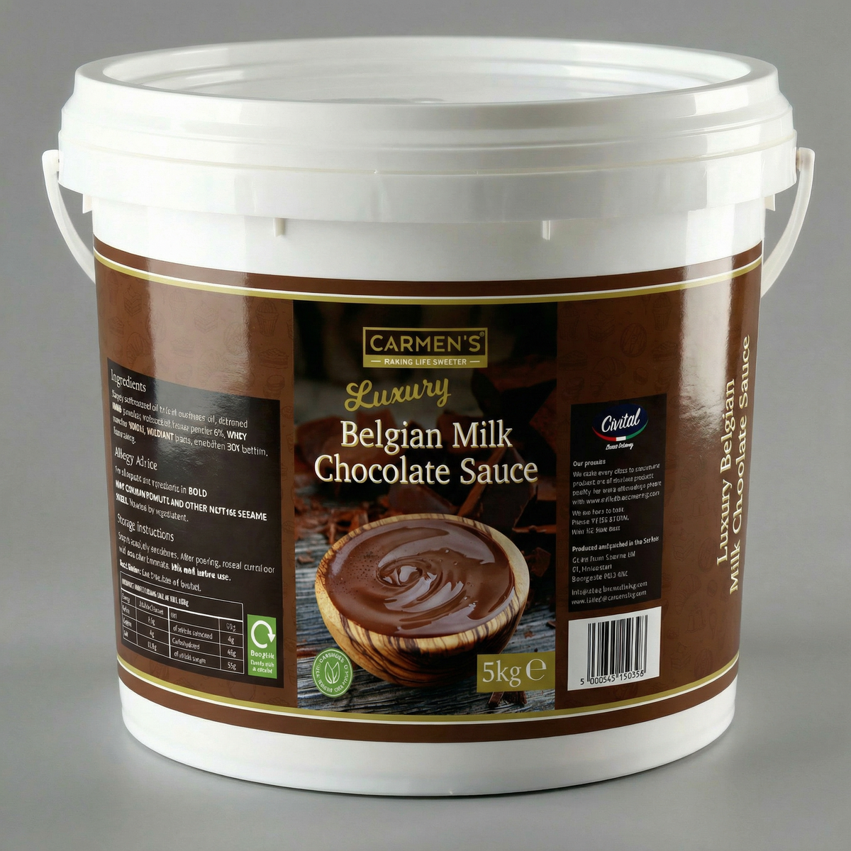 Carmen’s Luxury Belgian Milk Chocolate Sauce 5kg for professional use
