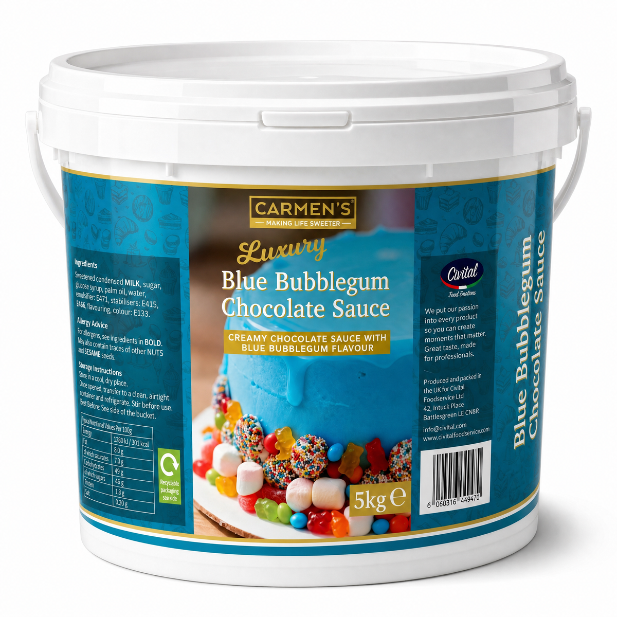 5kg Carmen’s Luxury Liquid Blue Bubblegum Chocolate Sauce 5kg for professional use