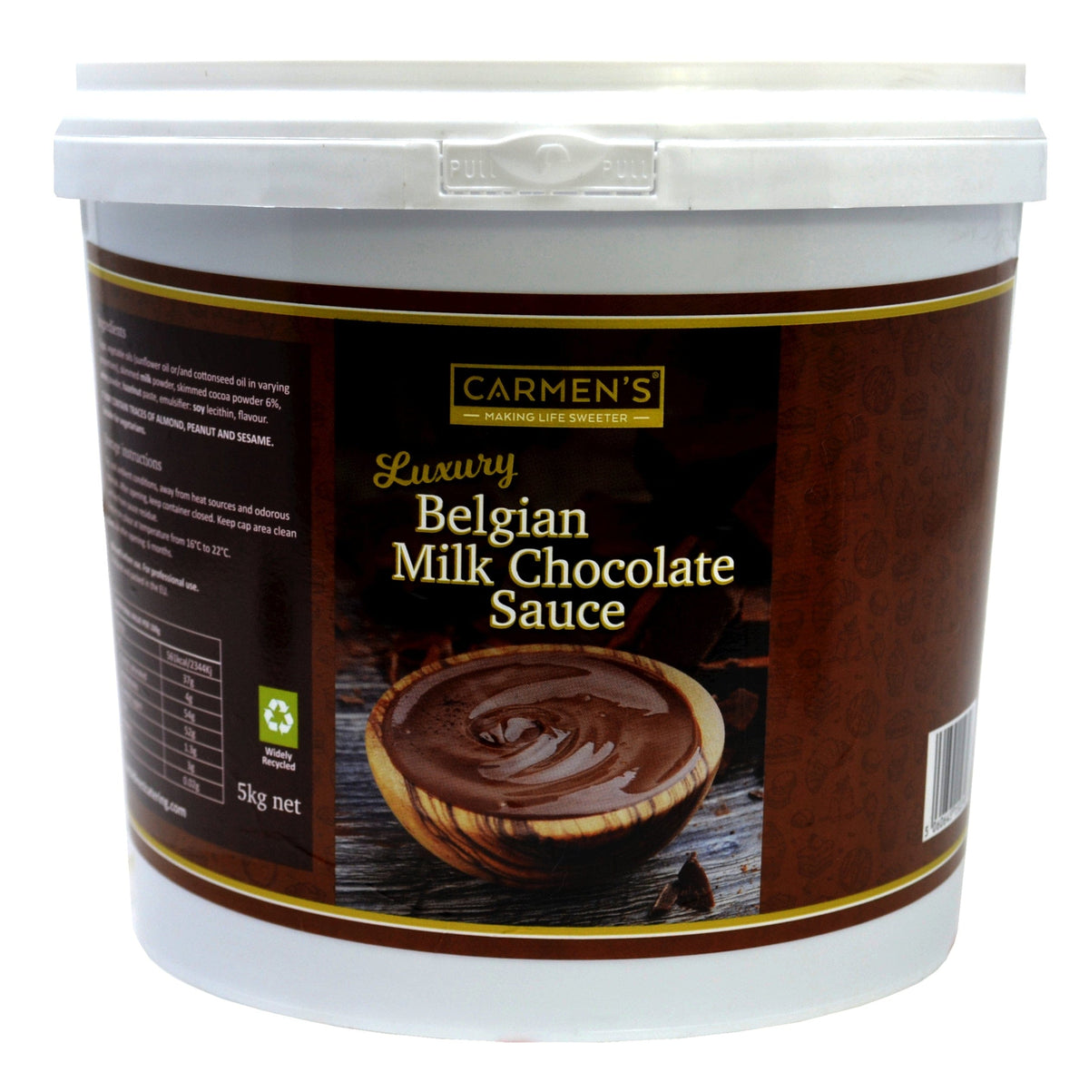 Carmen’s Luxury Belgian Milk Chocolate Sauce 5kg for professional use