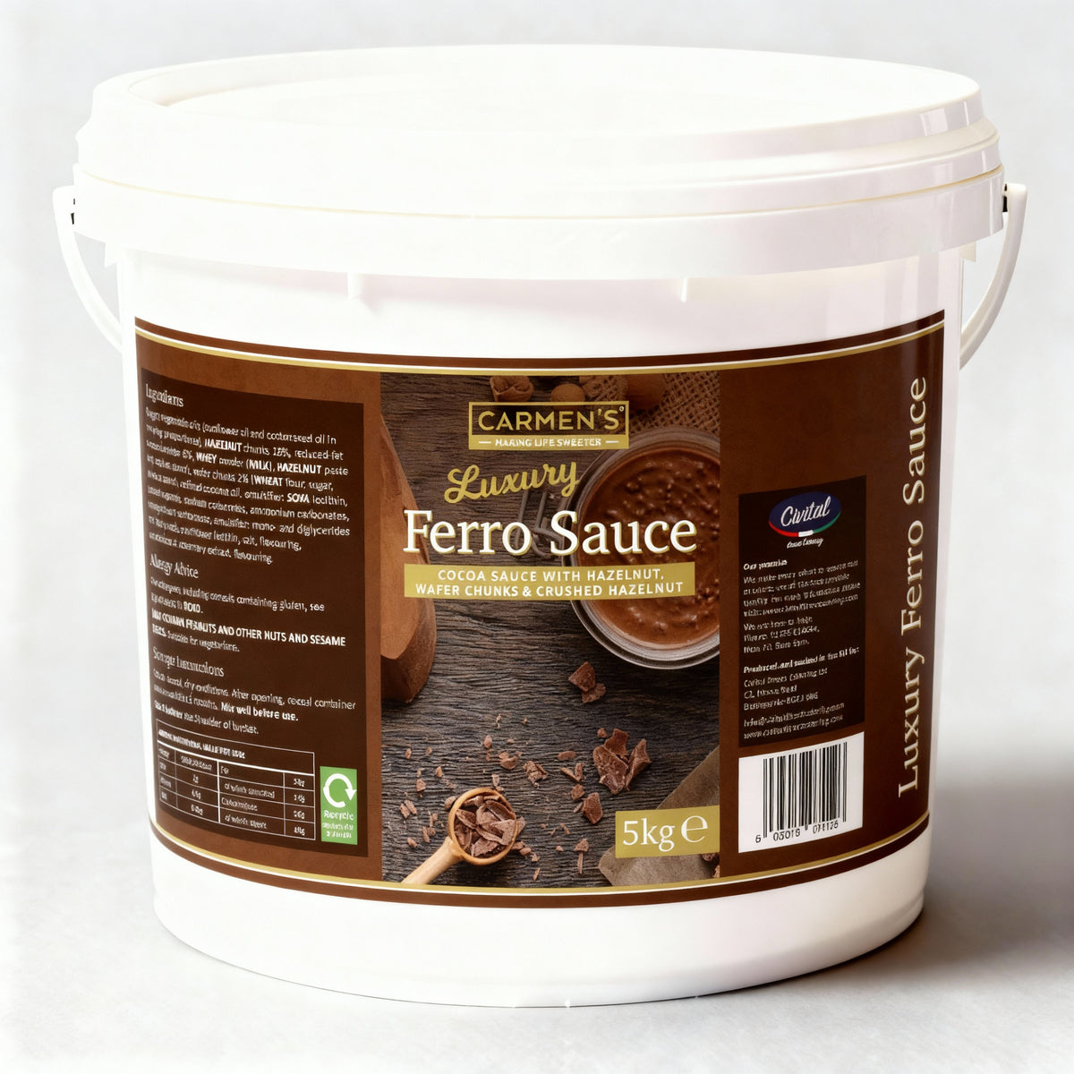 5kg Carmen's _ Luxury Cocoa Cream with Hazelnut, Wafer Chunks and Crushed hazelnut _ Fererro Rocher Cream 5kg