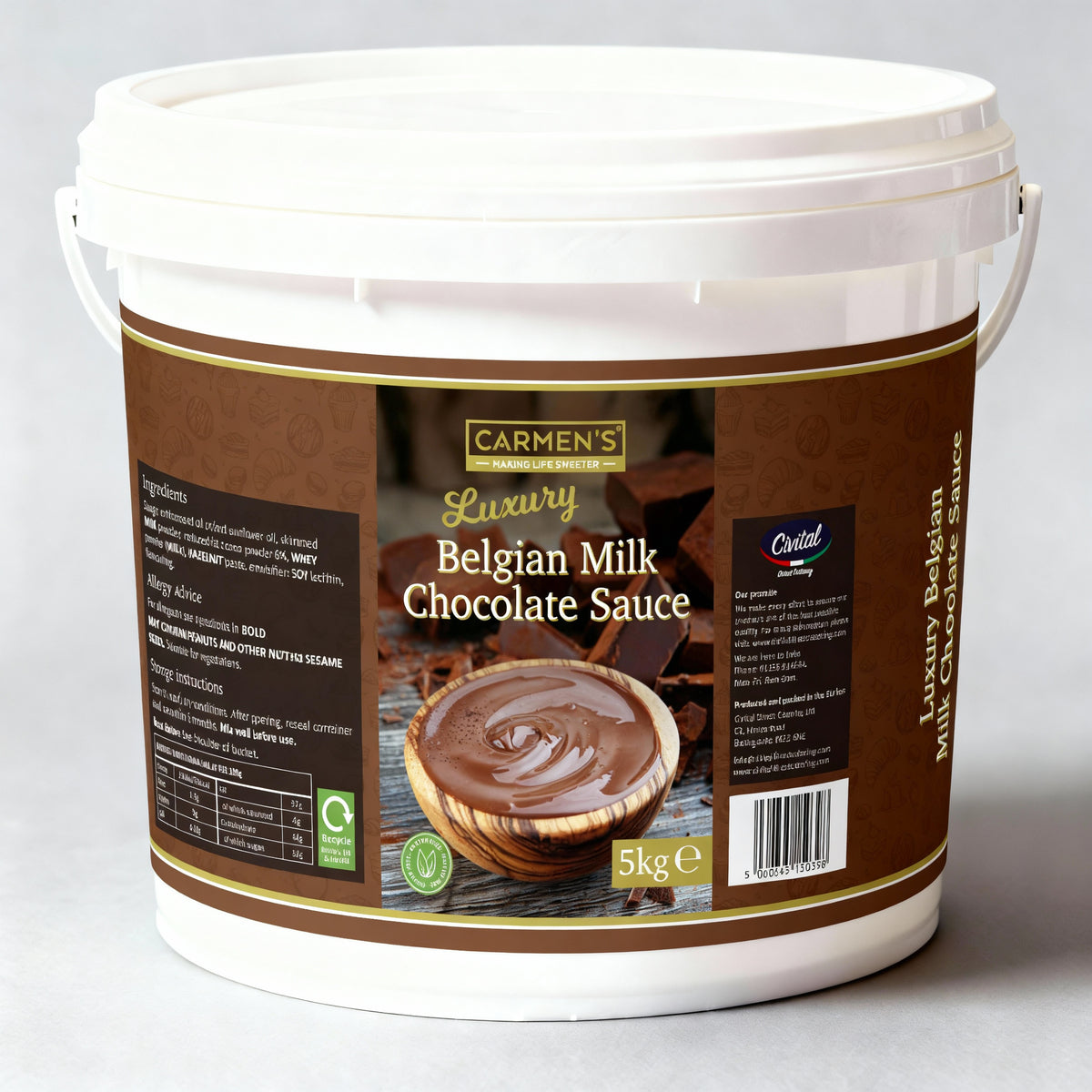 Carmen’s Luxury Belgian Milk Chocolate Sauce 5kg for professional use