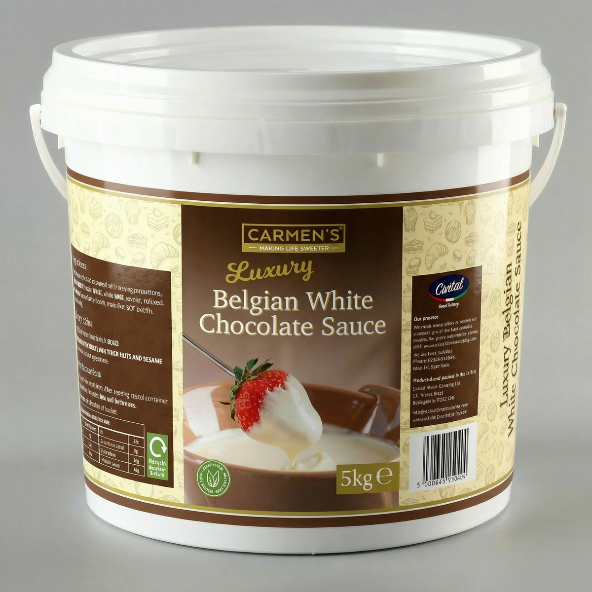 Carmen’s Luxury Belgian White Chocolate Sauce 5kg for professional use