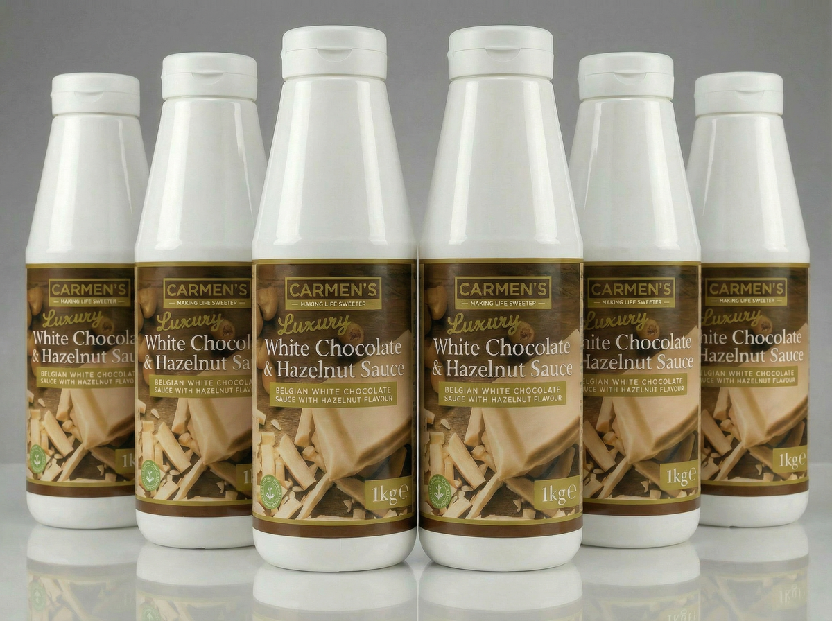 6kg Carmen’s Luxury White Chocolate & Hazelnut Topping Sauce (Kinder Bueno) 6kg for professional use