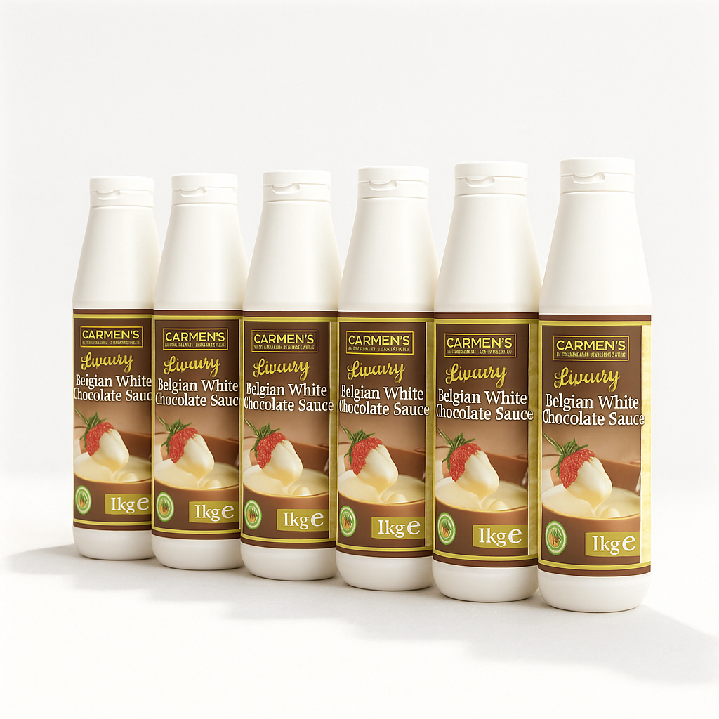 Carmen’s Luxury Belgian White Chocolate Sauce 6kg for professional use