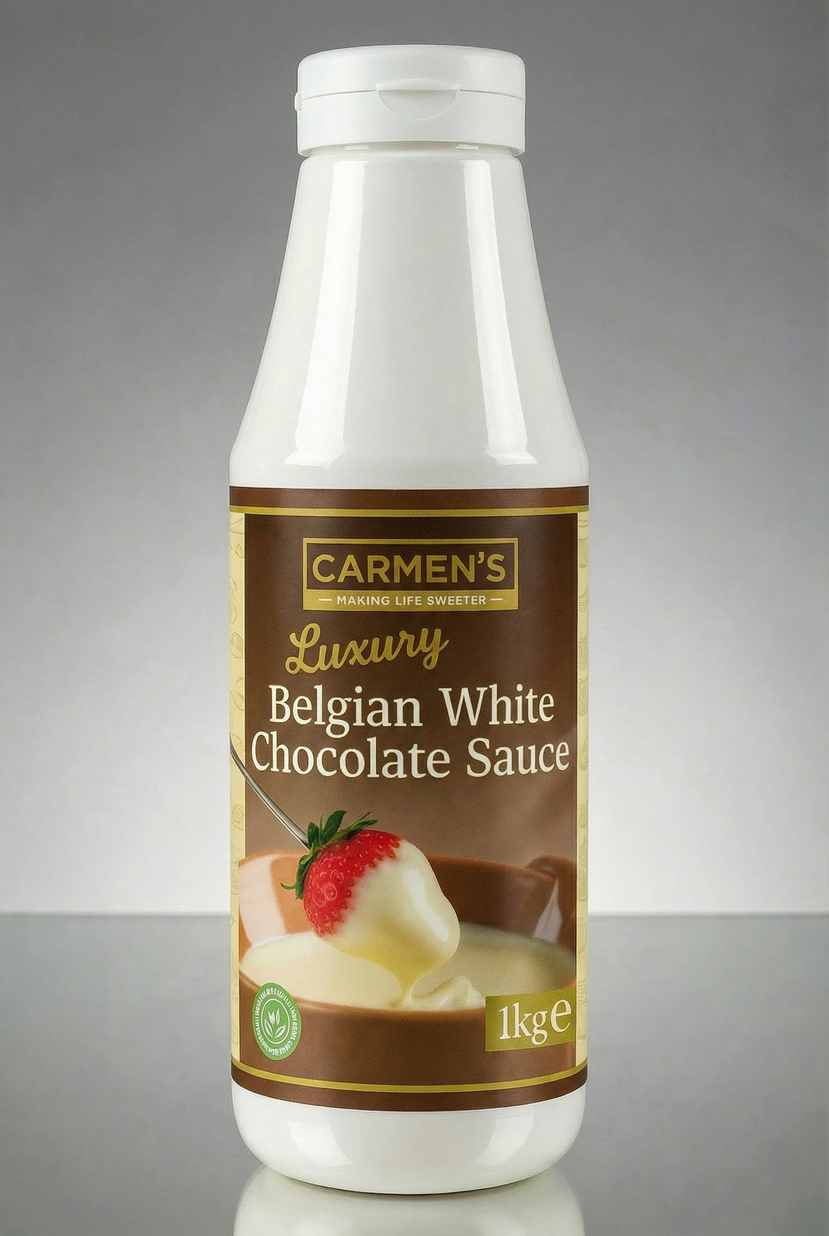 Carmen’s Luxury Belgian White Chocolate Sauce 1kg for professional use
