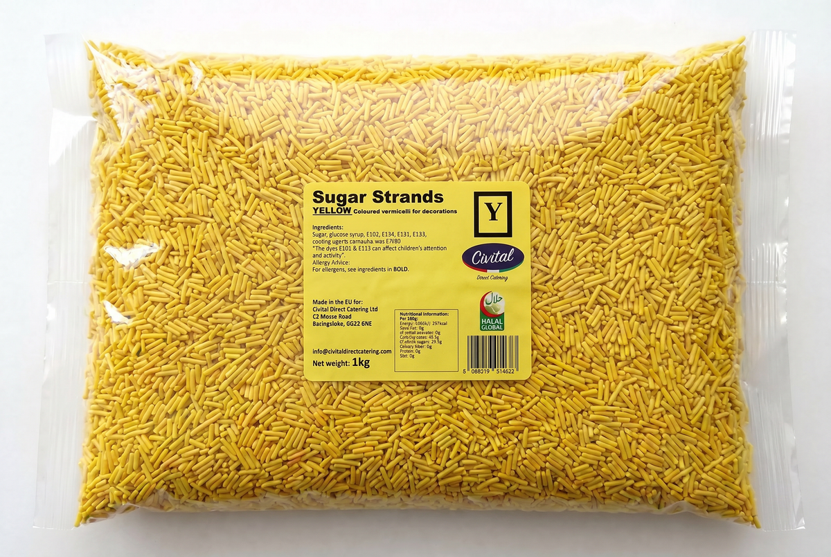 Yellow Strands _ Yellow Vermicelli Strands sprinkles for Desserts Decoration 1kg